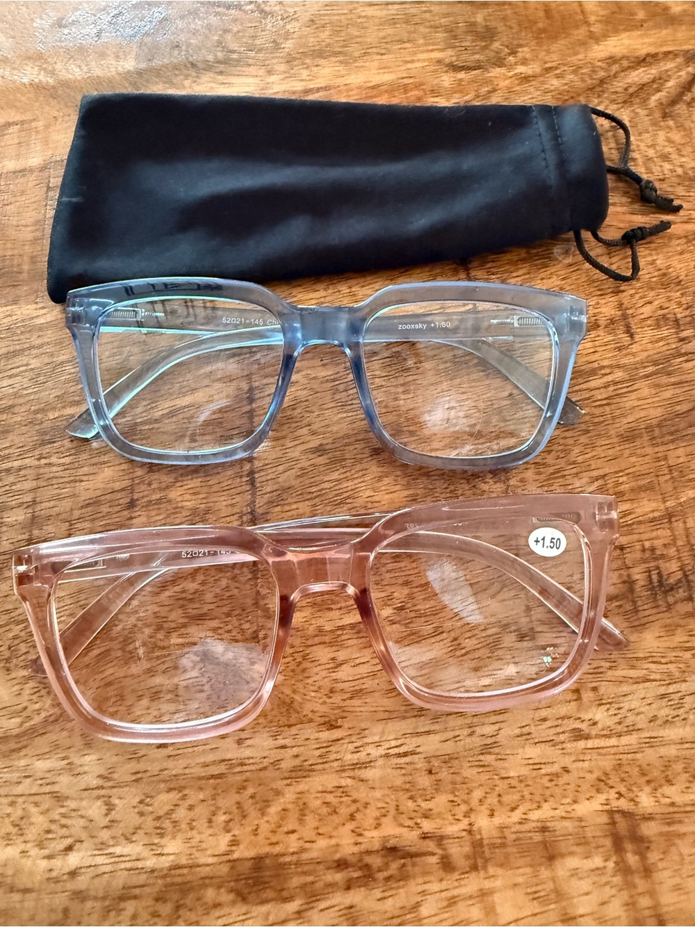 Clear Blue + Blush Pink Square Optical reading glasses 1.50 strength Glasses Duo